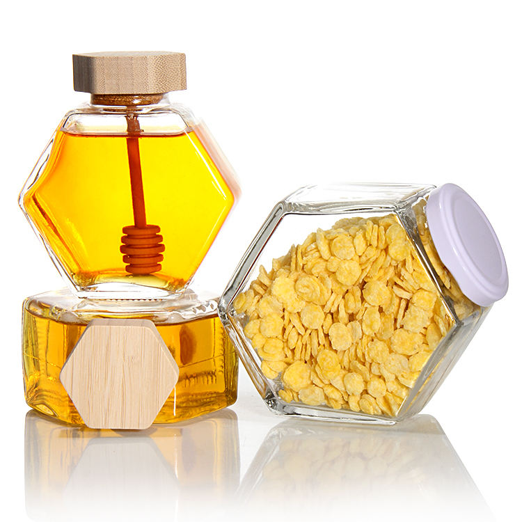 Wholesale Hexagon Glass Honey Jars | Bamboo Lid wi